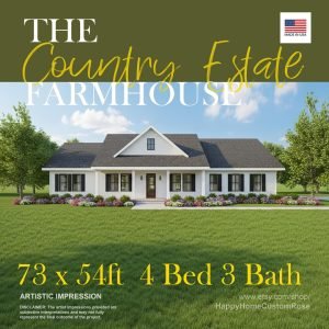 73x54 4 bedroom farmhouse plans - floor plan and elevation